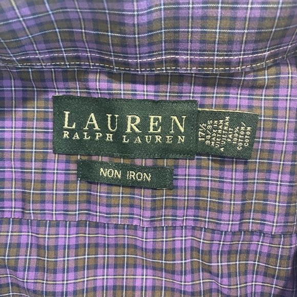 Lauren Ralph Lauren Shirt Mens 17.5 34/35 Purple Plaid Button Up Non-Iron Cotton - Picture 3 of 8